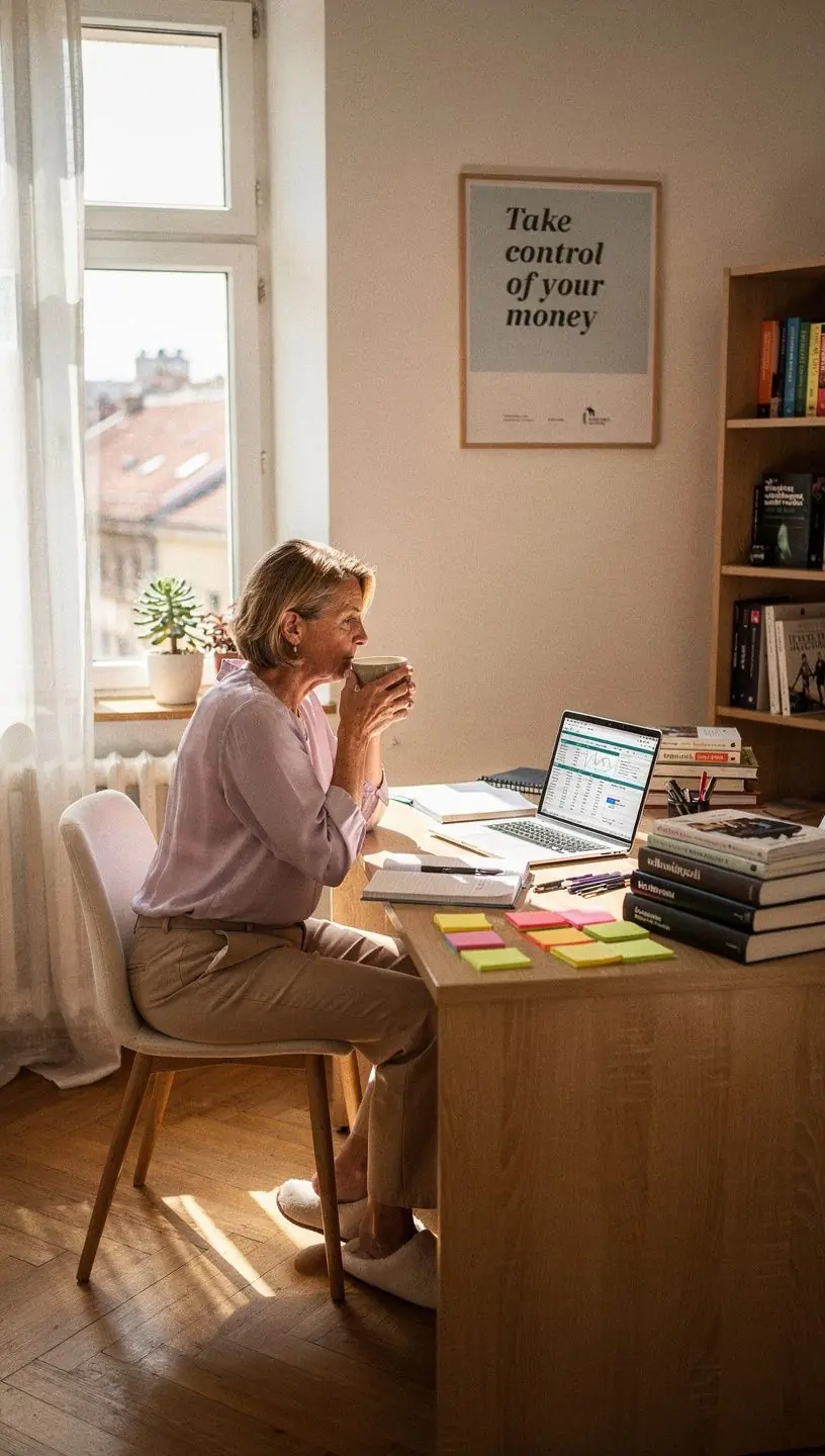 Pénzügyi tervező lapok és alapok bemutatása egy asztalon.